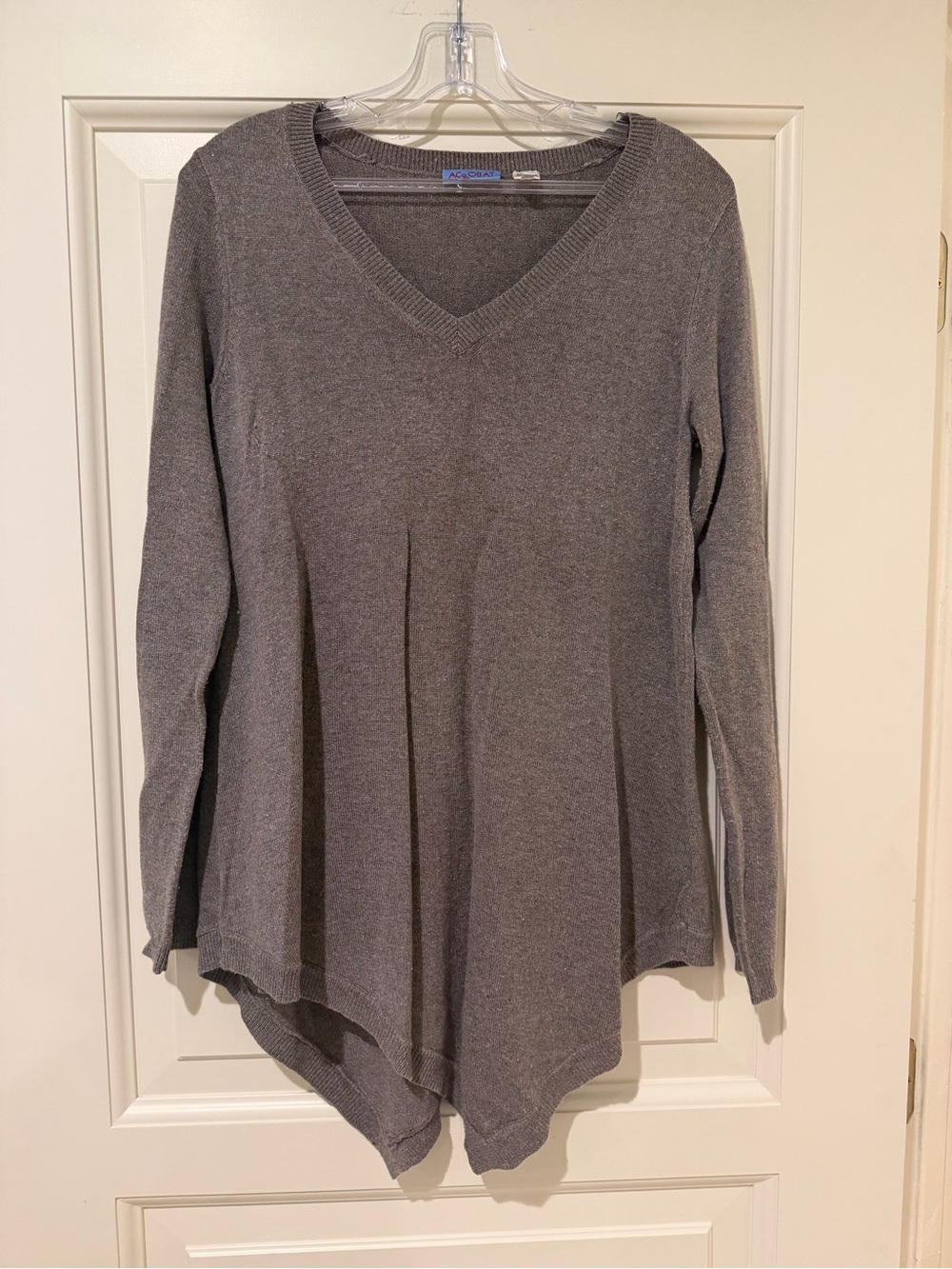 Acrobat Silk Cashmere Sweater Small Gray V Neck Asymmetrical Hem